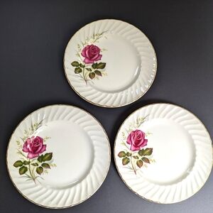 3 Ridgway Anniversary Rose Bread Plates Vintage Ironstone Cottagecore